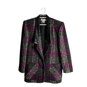 Simon Chang Women's Vintage Tweed Classic Notched Lapel Single Breasted Blazer